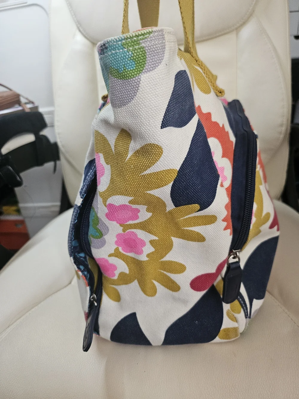 Floral Canvas Tote Bag with Yellow Handles - Picture 4 of 13